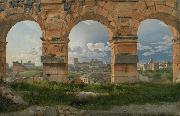 Christoffer Wilhelm Eckersberg, View through three northwest arches of the Colosseum in Rome.Storm gathering over the city (mk09)
